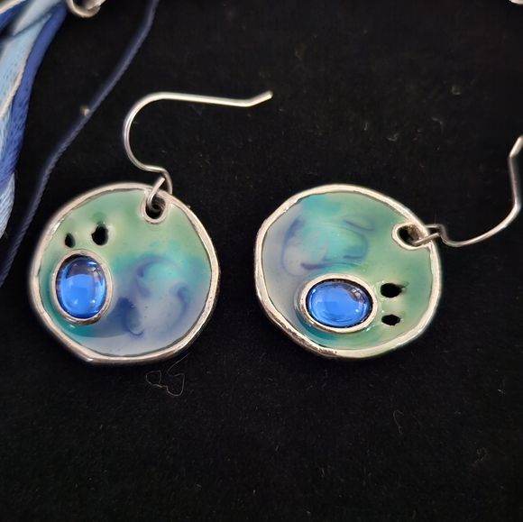 Chico's Blue and Green Enamel Disc Necklace & Earring Set - Picture 3 of 4